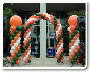 arch and columns in white, orange and green